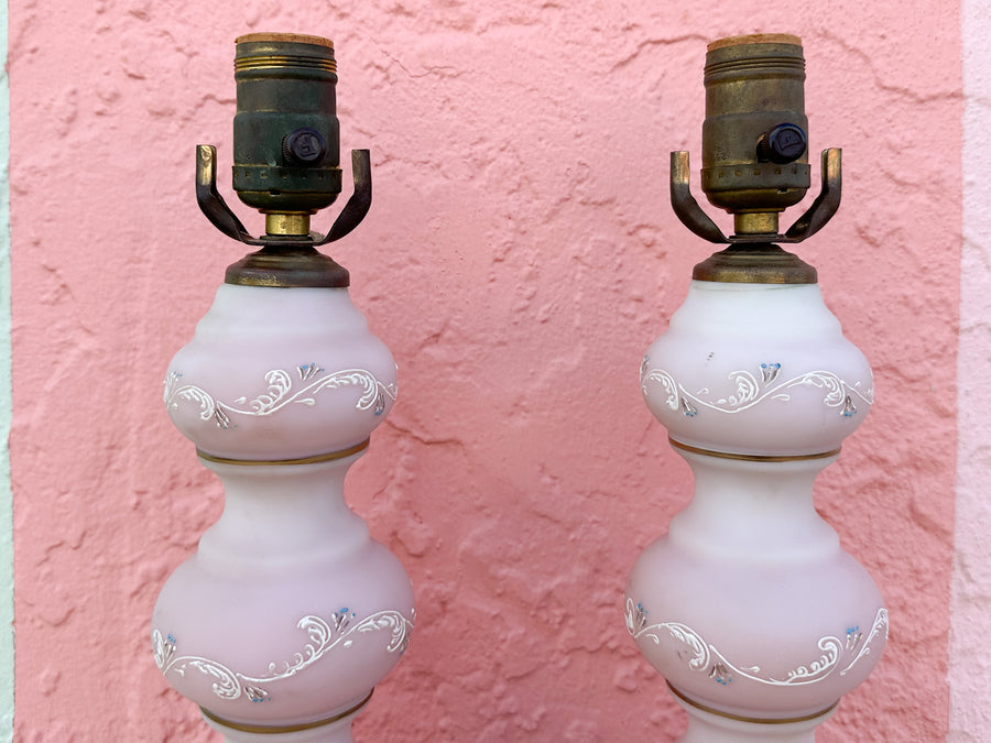 Pair of  Hand Painted Pink Granny Chic Lamps