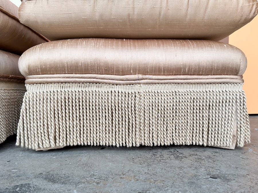 Pair of Blush Bullion Fringe Ottomans
