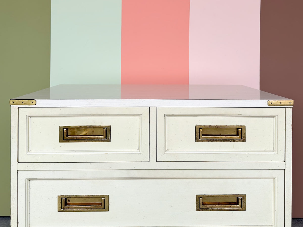 Oversized Campaign Style Brass and Rattan Nightstand