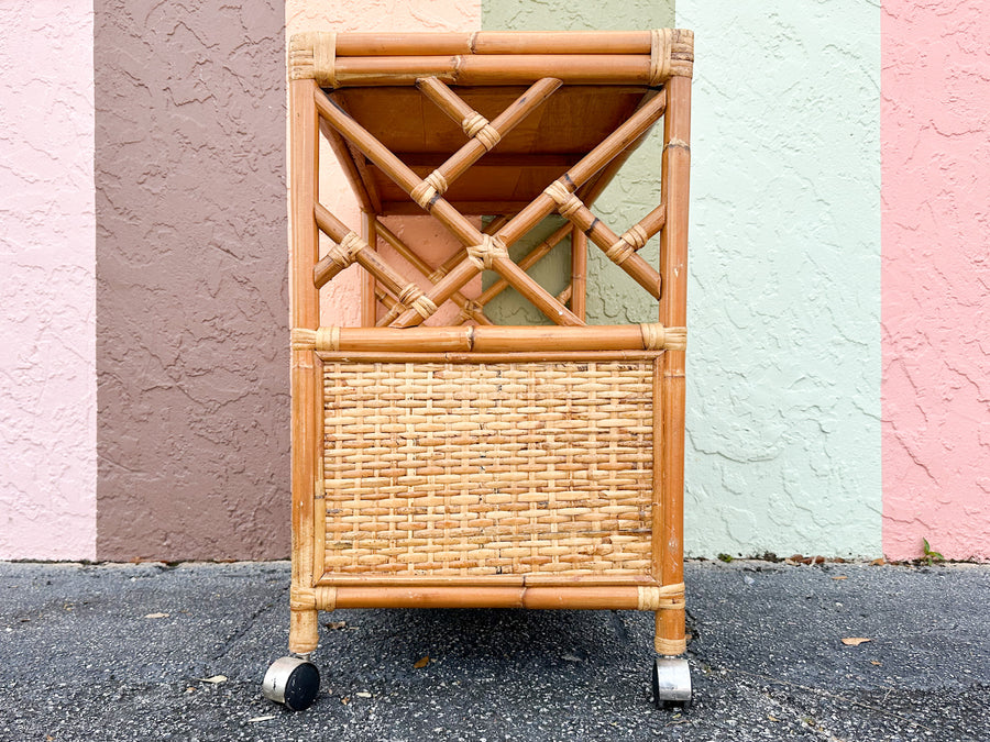 Chippendale Rattan Bar Cart