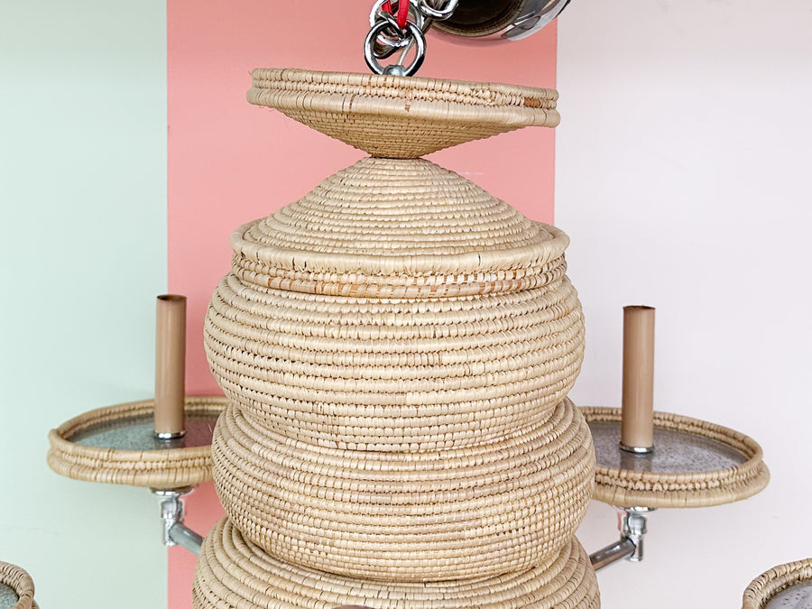 Chrome and Rattan Chandelier