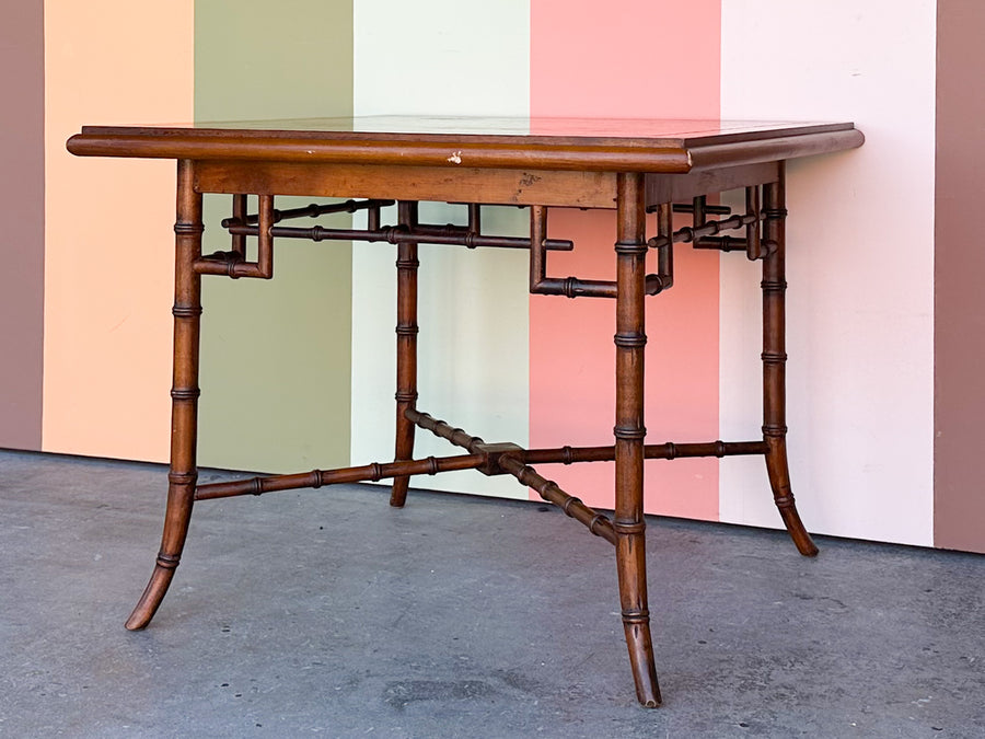 Handsome Faux Bamboo and Fretwork Side Table