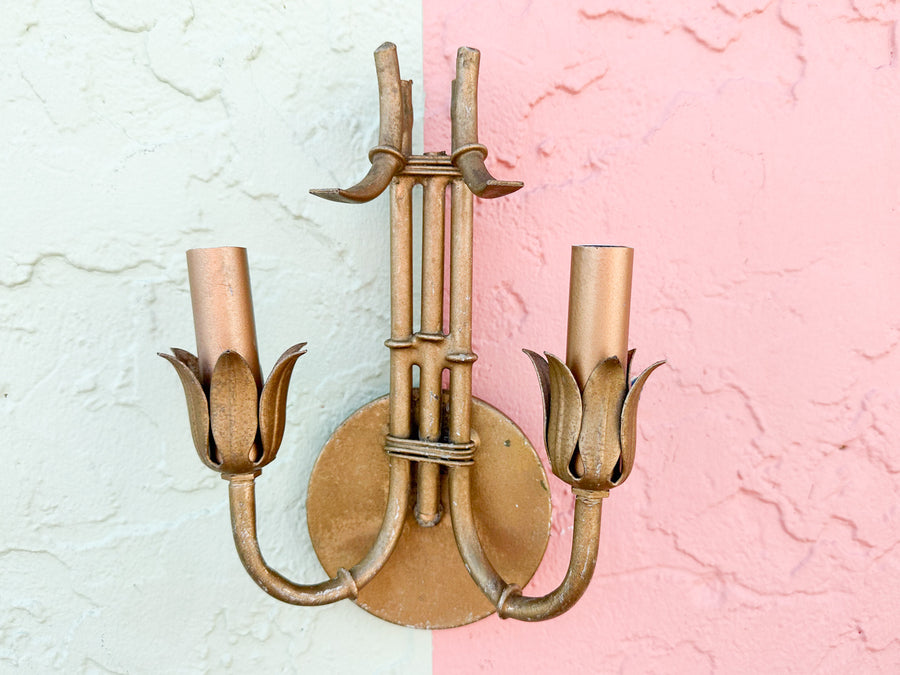 Pair of Italian Gold Faux Bamboo Wall Sconces