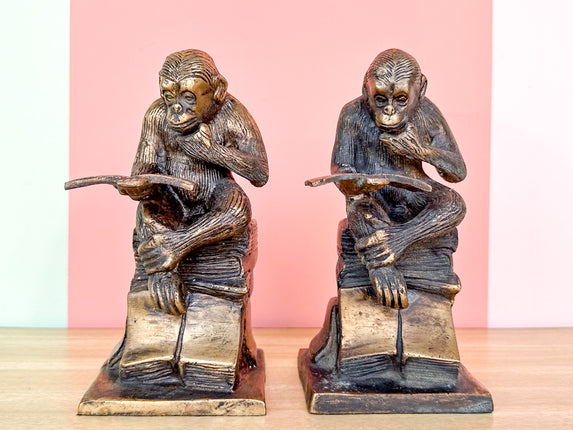 Brass Reading Monkey Bookends