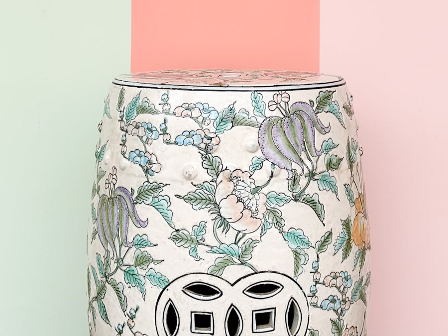 Pretty Peach Chinoiserie Garden Seat