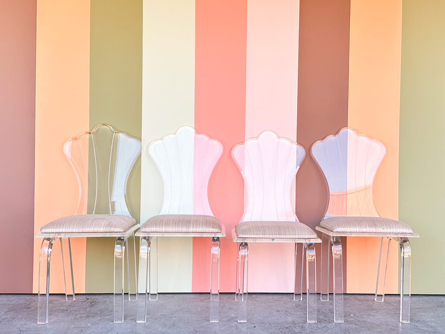Set of Four Lucite Shell Back Chairs