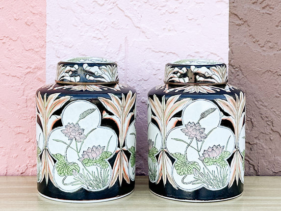 Pair of Lotus Flower Jars