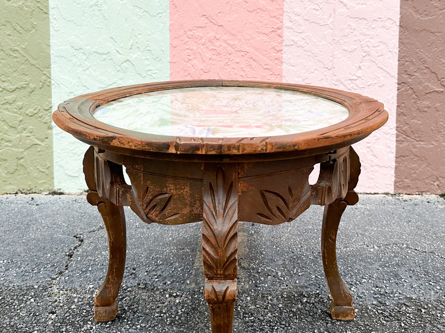Moroccan Inspired Wood Carved Coffee Table