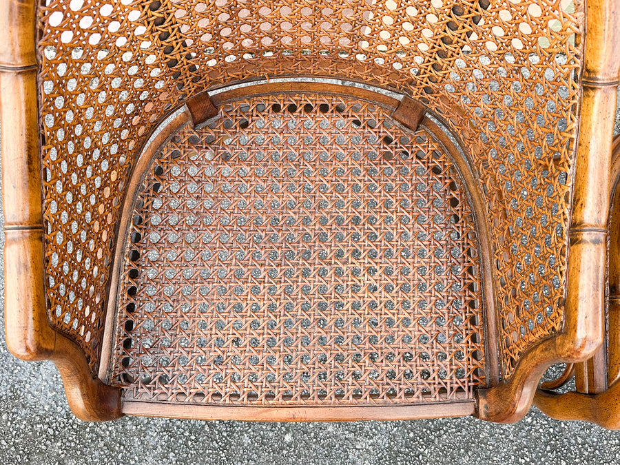 Pair of Handsome Faux Bamboo Cane Barrel Chairs
