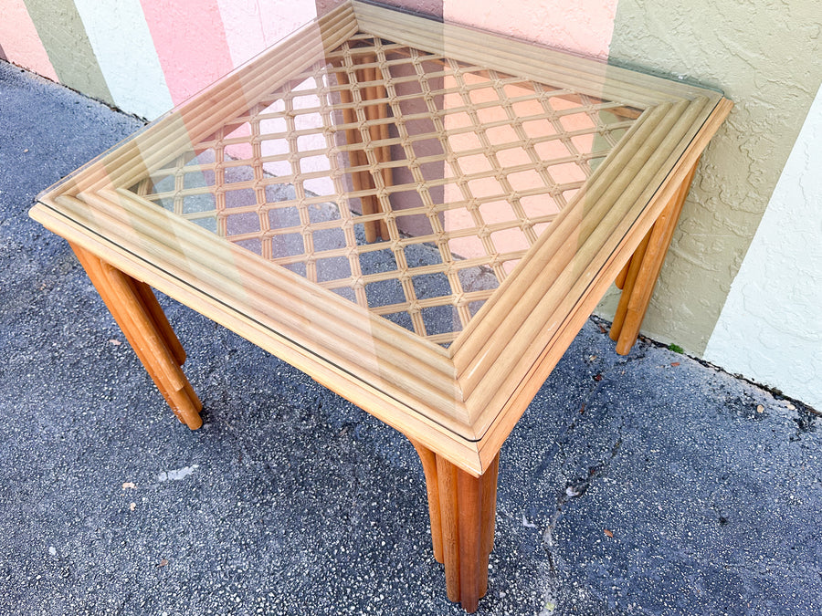 Lattice Rattan Game Table and Chairs