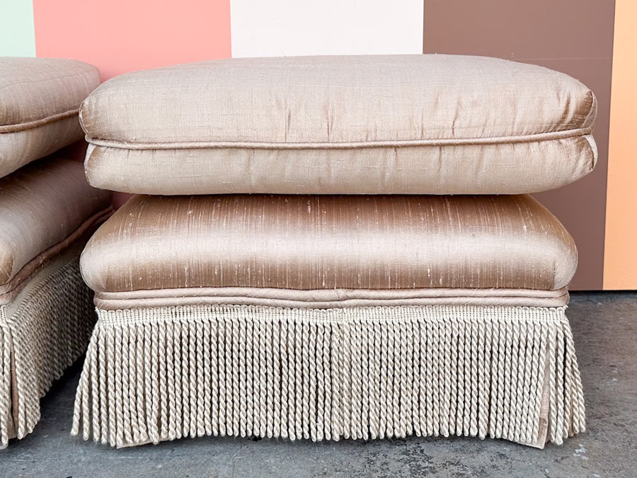 Pair of Blush Bullion Fringe Ottomans