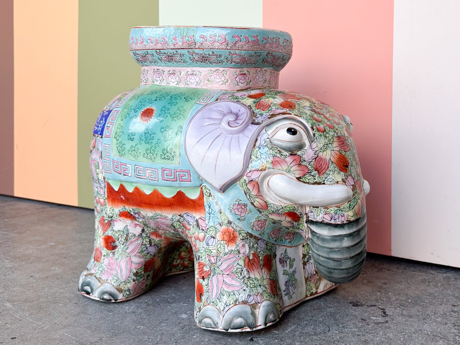 Chinoiserie Chic Colorful Ceramic Elephant Garden Seat