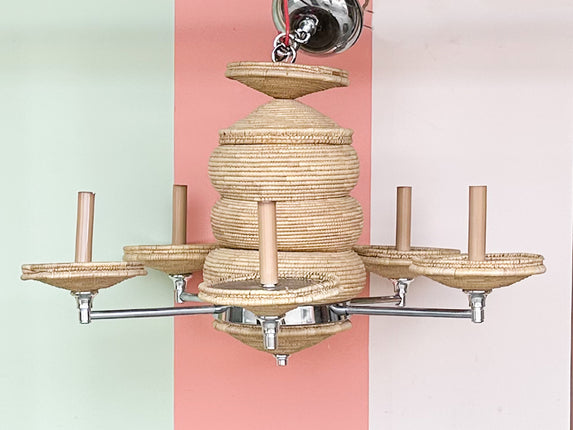 Chrome and Rattan Chandelier