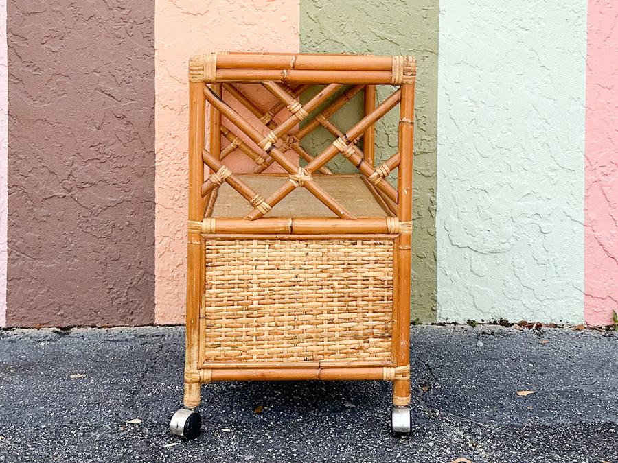 Chippendale Rattan Bar Cart