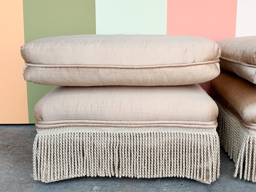 Pair of Blush Bullion Fringe Ottomans