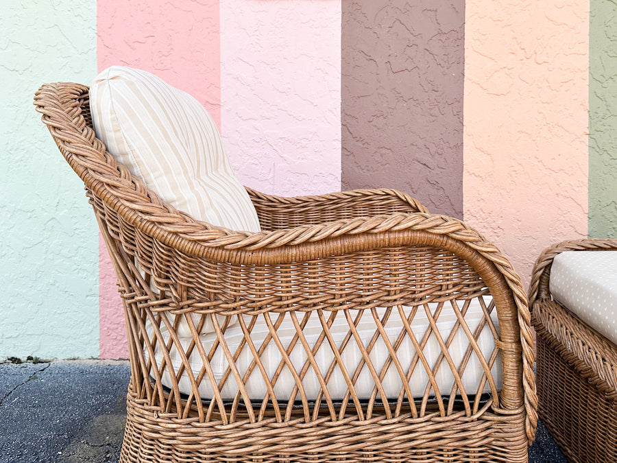 Braided Rattan Lounge Chair and Ottoman