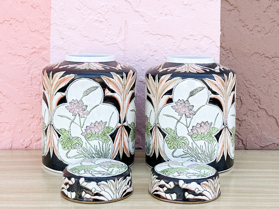 Pair of Lotus Flower Jars