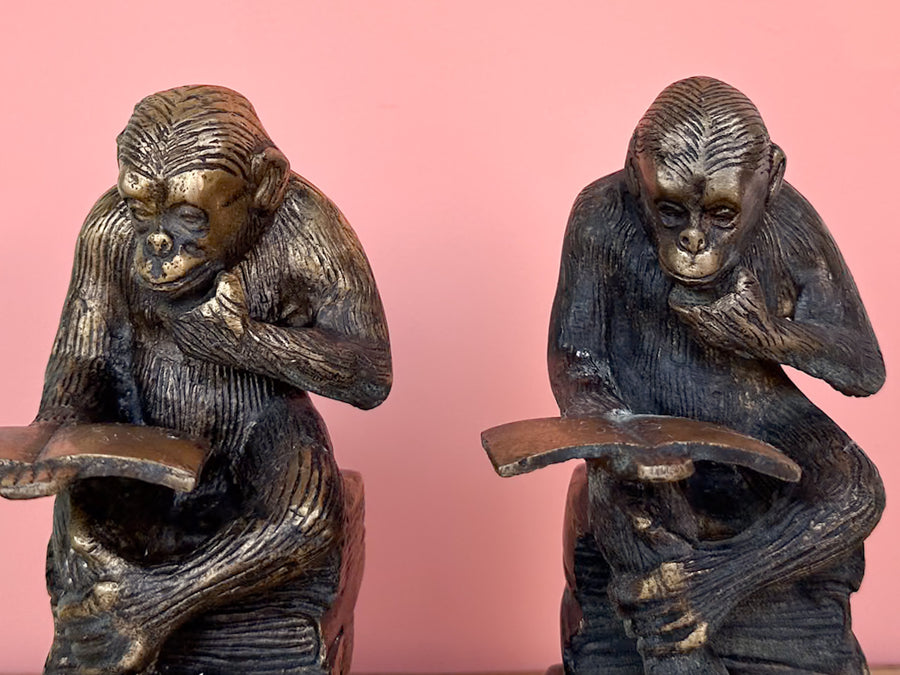 Brass Reading Monkey Bookends