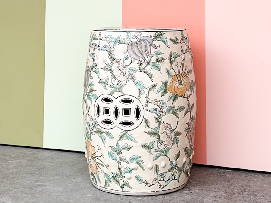 Pretty Peach Chinoiserie Garden Seat