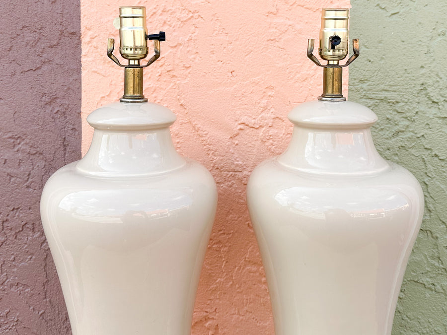 Pair of Coffee Cream Ceramic Lamps