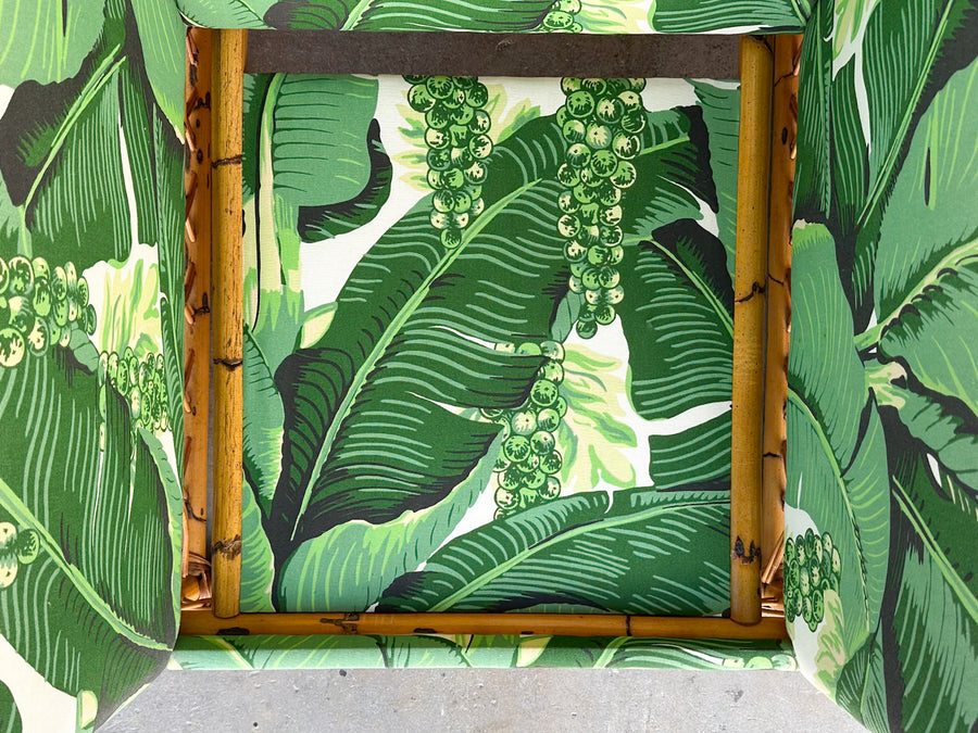 Pair of Rattan and Upholstered Palm Print Club Chairs