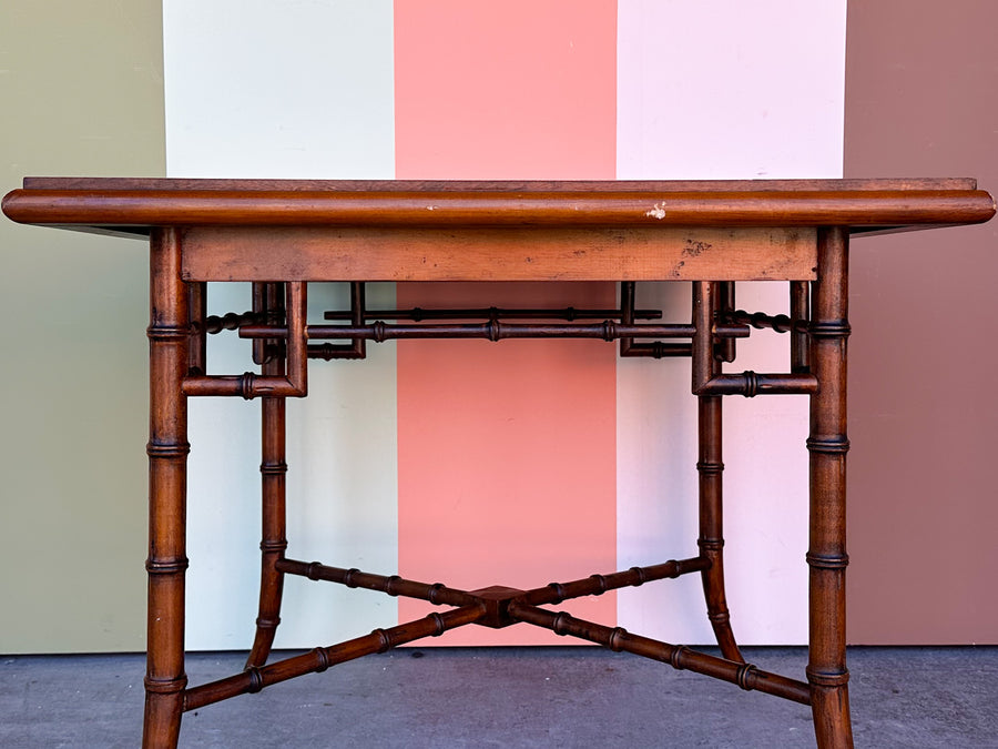 Handsome Faux Bamboo and Fretwork Side Table