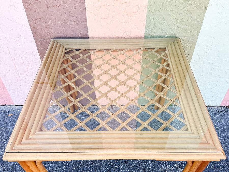 Lattice Rattan Game Table and Chairs
