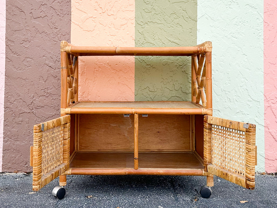 Chippendale Rattan Bar Cart