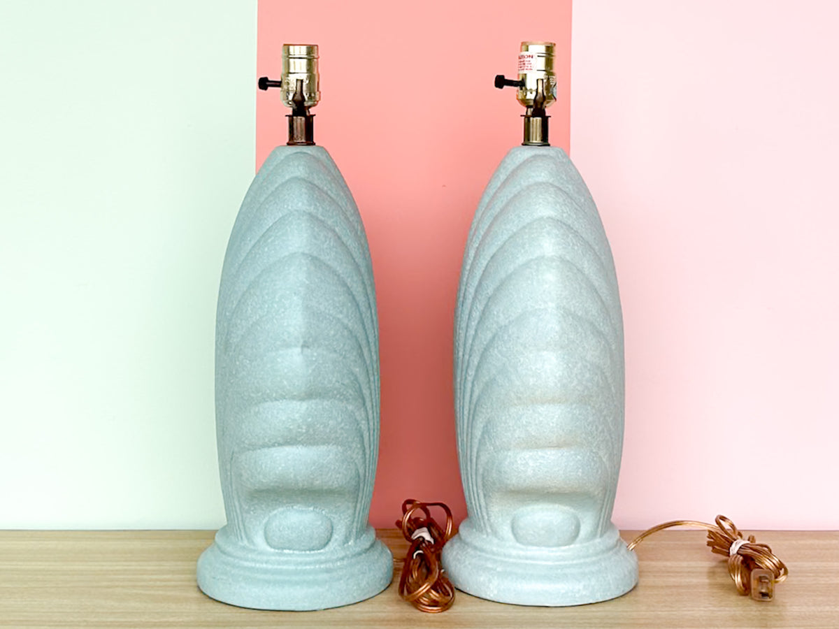 Pair of Turquoise Shell Motif Lamps