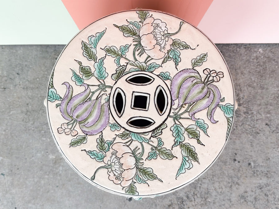 Pretty Peach Chinoiserie Garden Seat