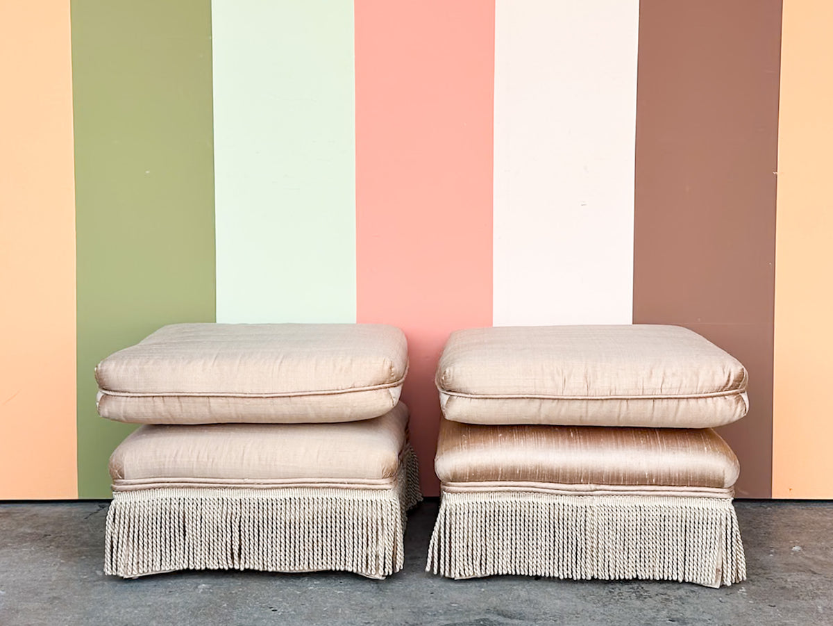 Pair of Blush Bullion Fringe Ottomans