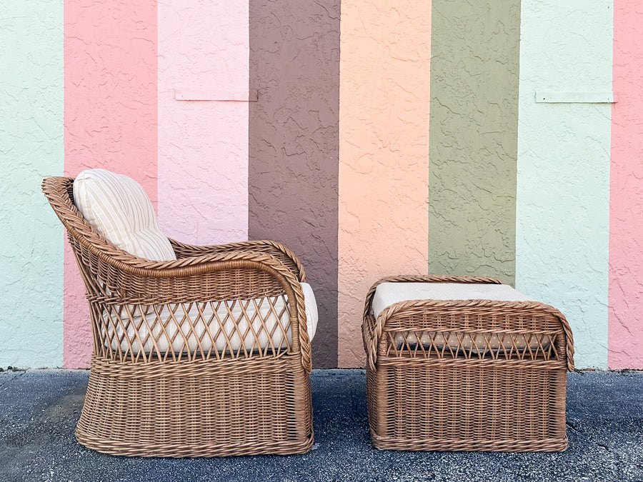 Braided Rattan Lounge Chair and Ottoman