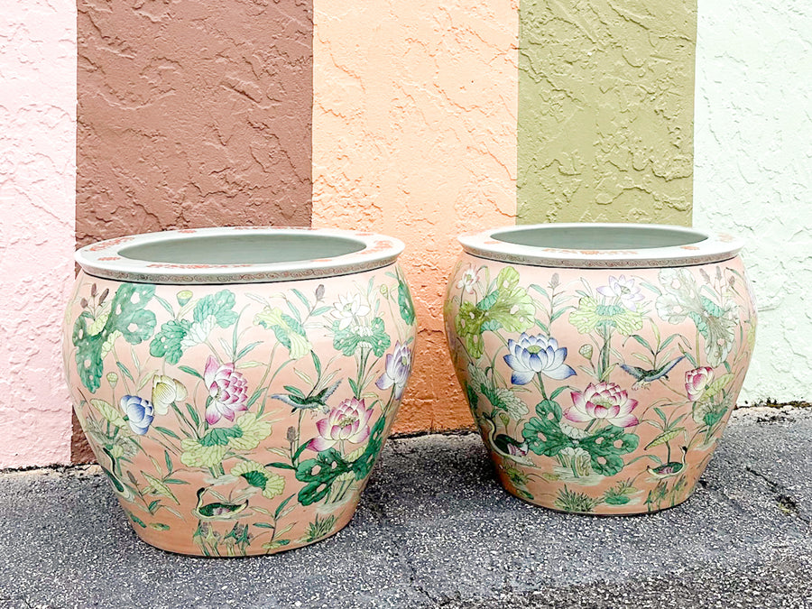 Pair of Large Lotus Cachepots