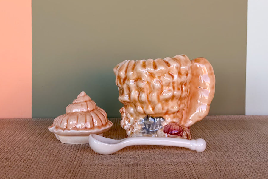 Handpainted Ceramic Shell Cream and Sugar Set