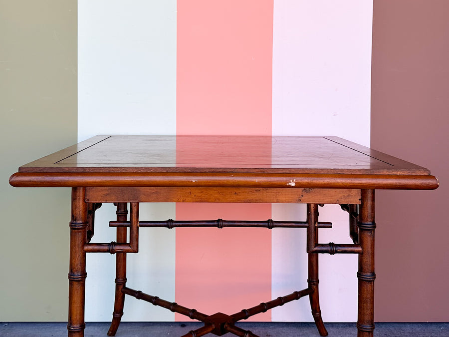 Handsome Faux Bamboo and Fretwork Side Table