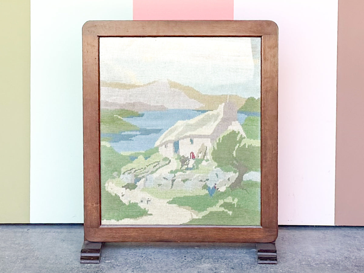 Italian Lakes Scene Needlepoint Folding Table