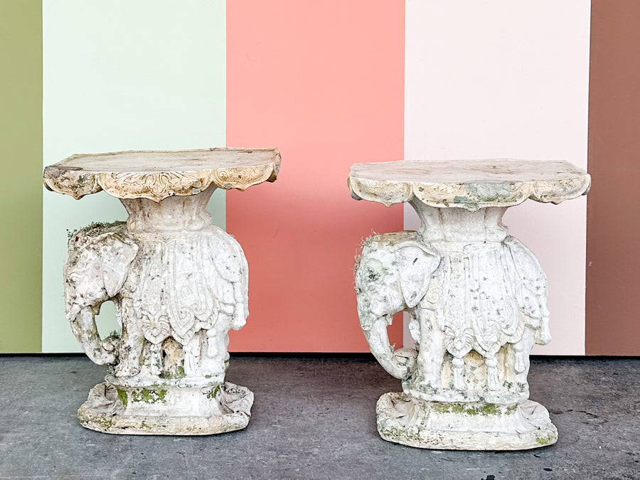 Pair of Palm Beach Plaster Elephant Garden Seats
