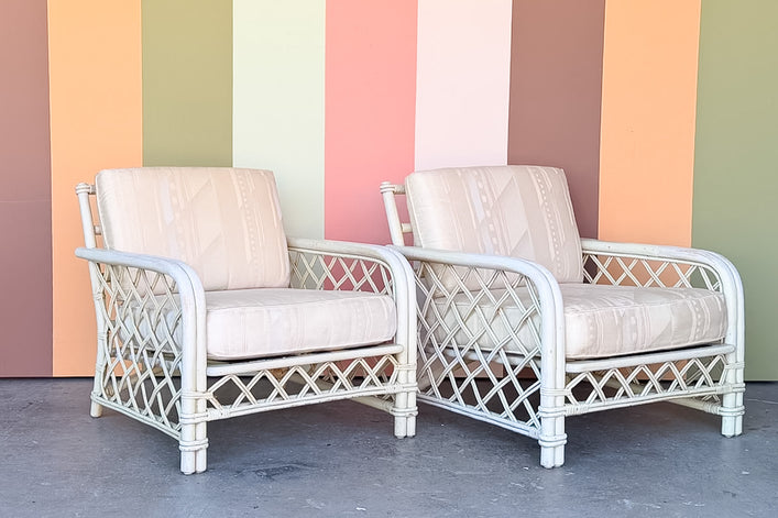 Pair of Ficks Reed Rattan Lattice Lounge Chairs