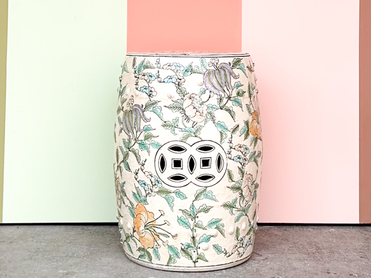 Pretty Peach Chinoiserie Garden Seat