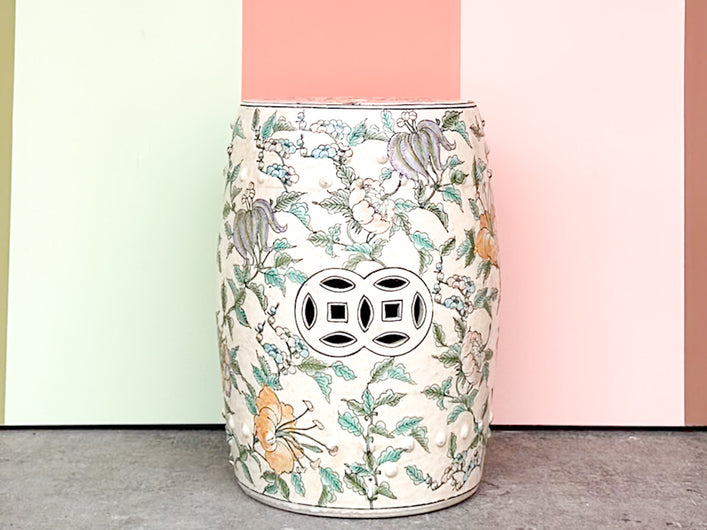 Pretty Peach Chinoiserie Garden Seat