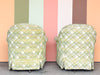 Pair of Pink and Green Plaid Upholstered Swivel Chairs