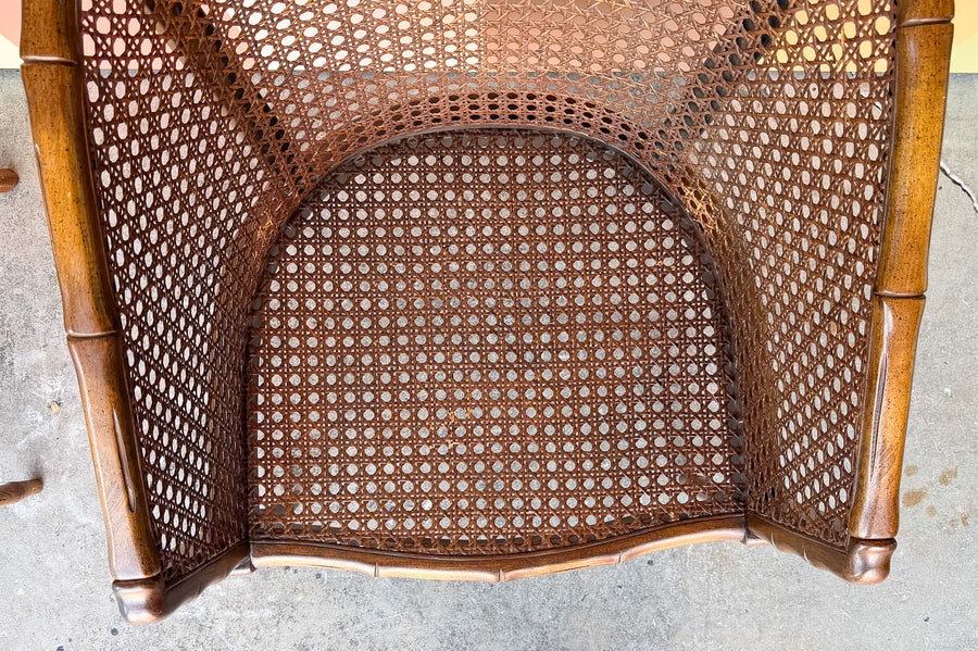Pair of Handsome Faux Bamboo Cane Barrel Chairs