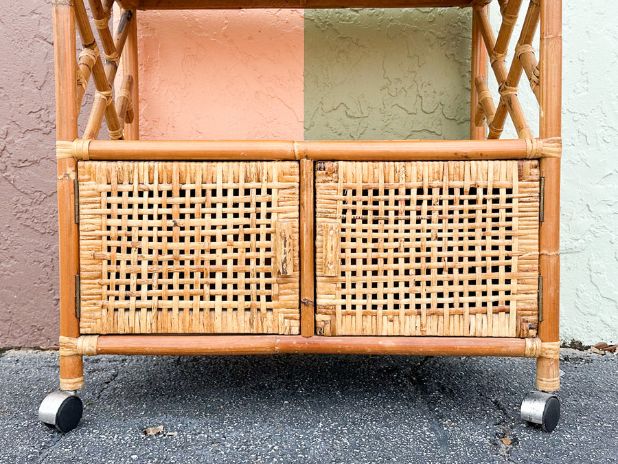 Chippendale Rattan Bar Cart