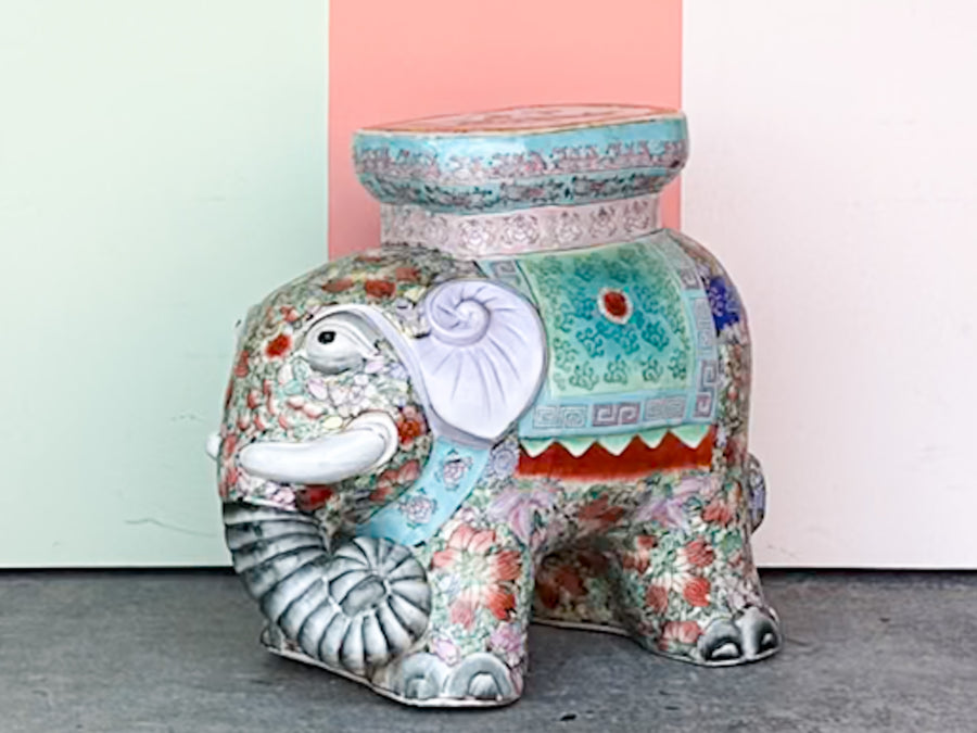 Chinoiserie Chic Colorful Ceramic Elephant Garden Seat