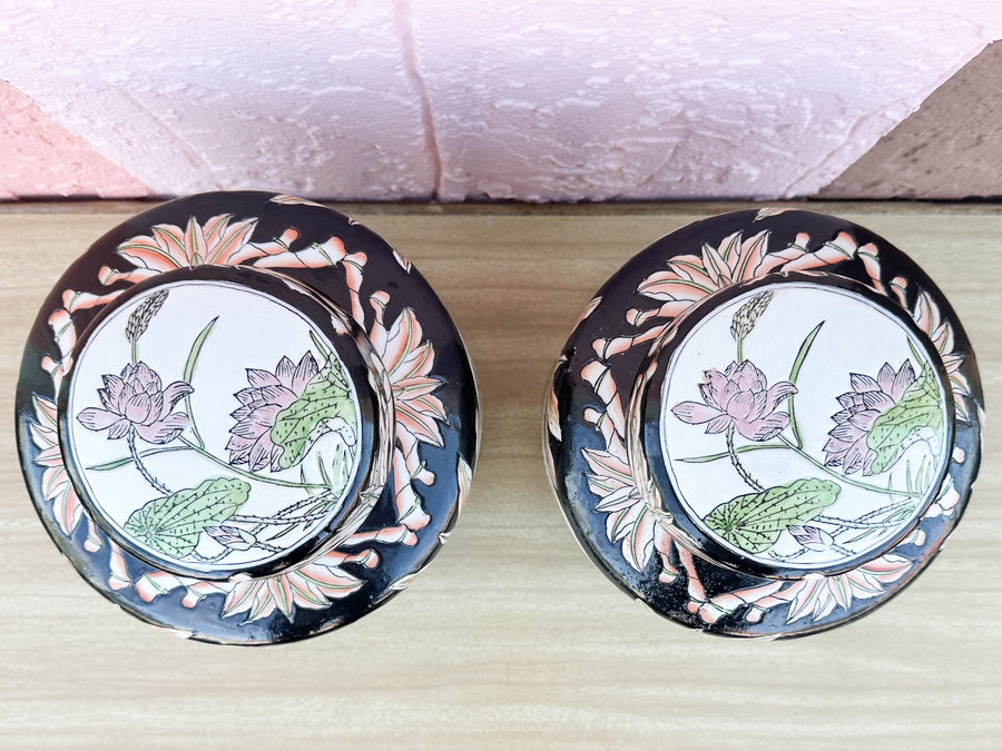 Pair of Lotus Flower Jars