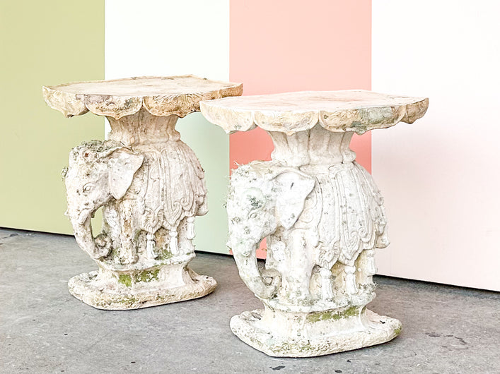 Pair of Palm Beach Plaster Elephant Garden Seats