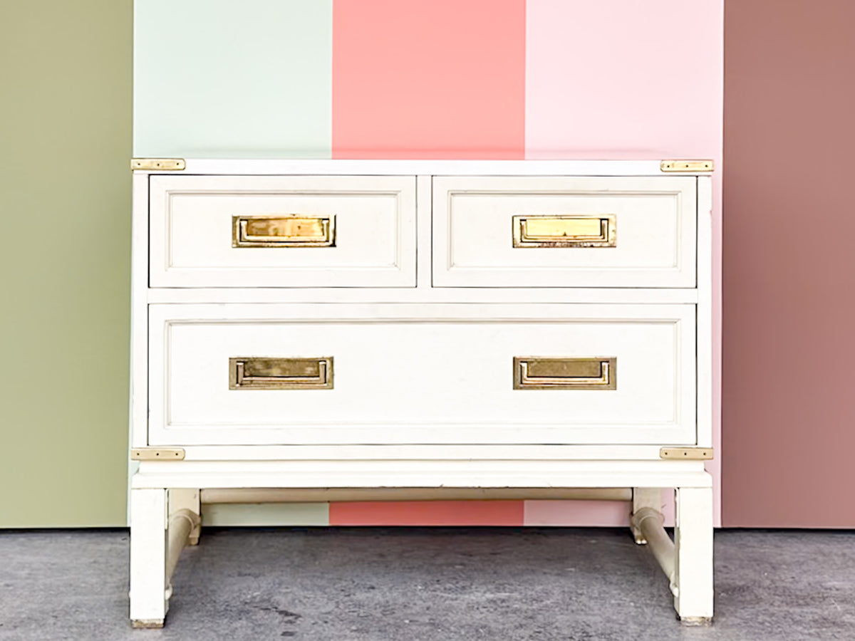 Oversized Campaign Style Brass and Rattan Nightstand