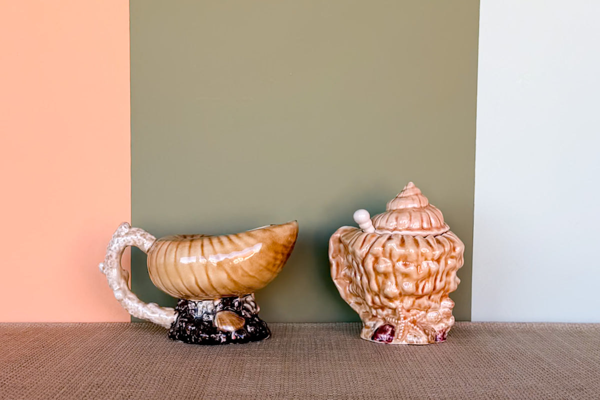 Handpainted Ceramic Shell Cream and Sugar Set