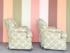 Pair of Pink and Green Plaid Upholstered Swivel Chairs