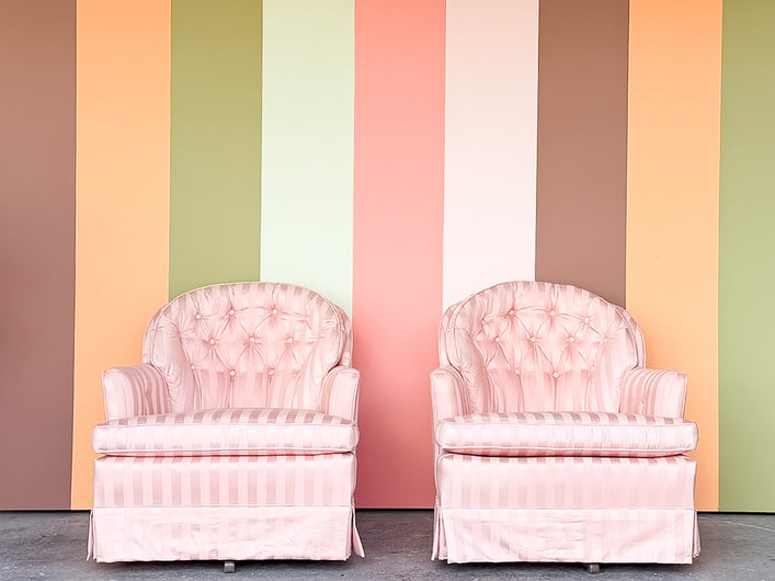 Pair of Pink Chic Upholstered Swivel Chairs